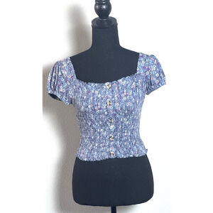 Mudd Women’s Juniors Top Crop Mid Drift Y2K Stretch Cottage Core Top Size (S)